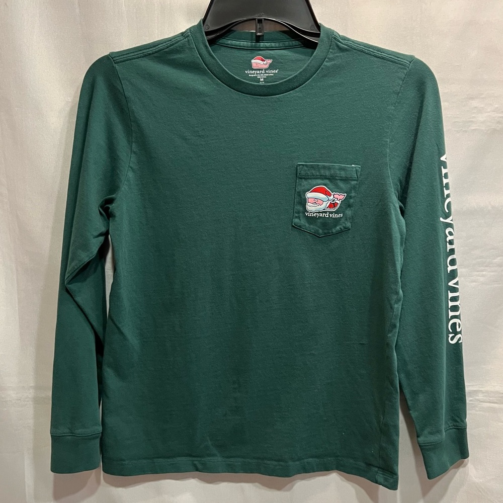Vineyard Vines Green Long Sleeve Santa Christmas Cotton Graphic Tee Size M 12-14